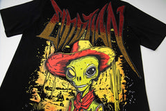 Retro Cowboy Skull Art Print Short‑Sleeve T‑Shirt Black Hip‑Hop Loose Street Tee