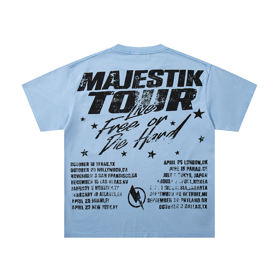 Light Blue Washed Majestik Tour Concert Vintage Graphic T‑Shirt