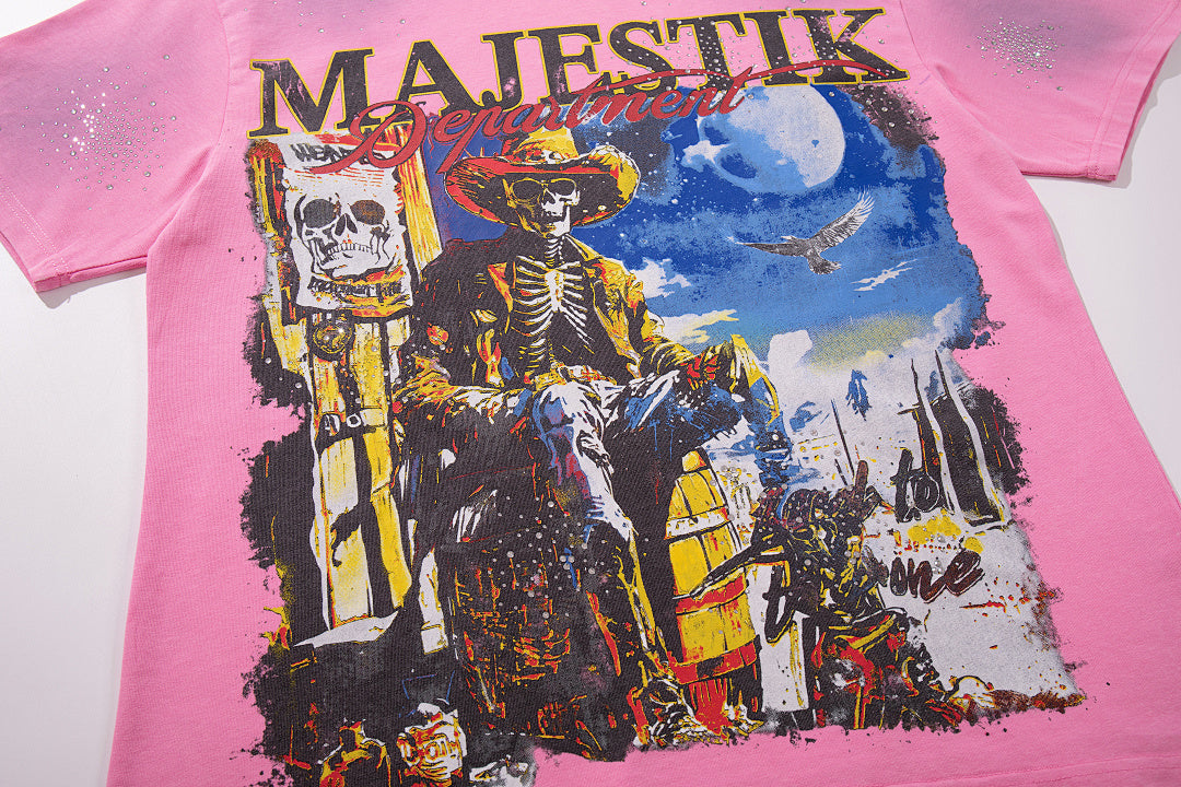 Pink Washed Majestik City Scene Vintage Graphic T‑Shirt