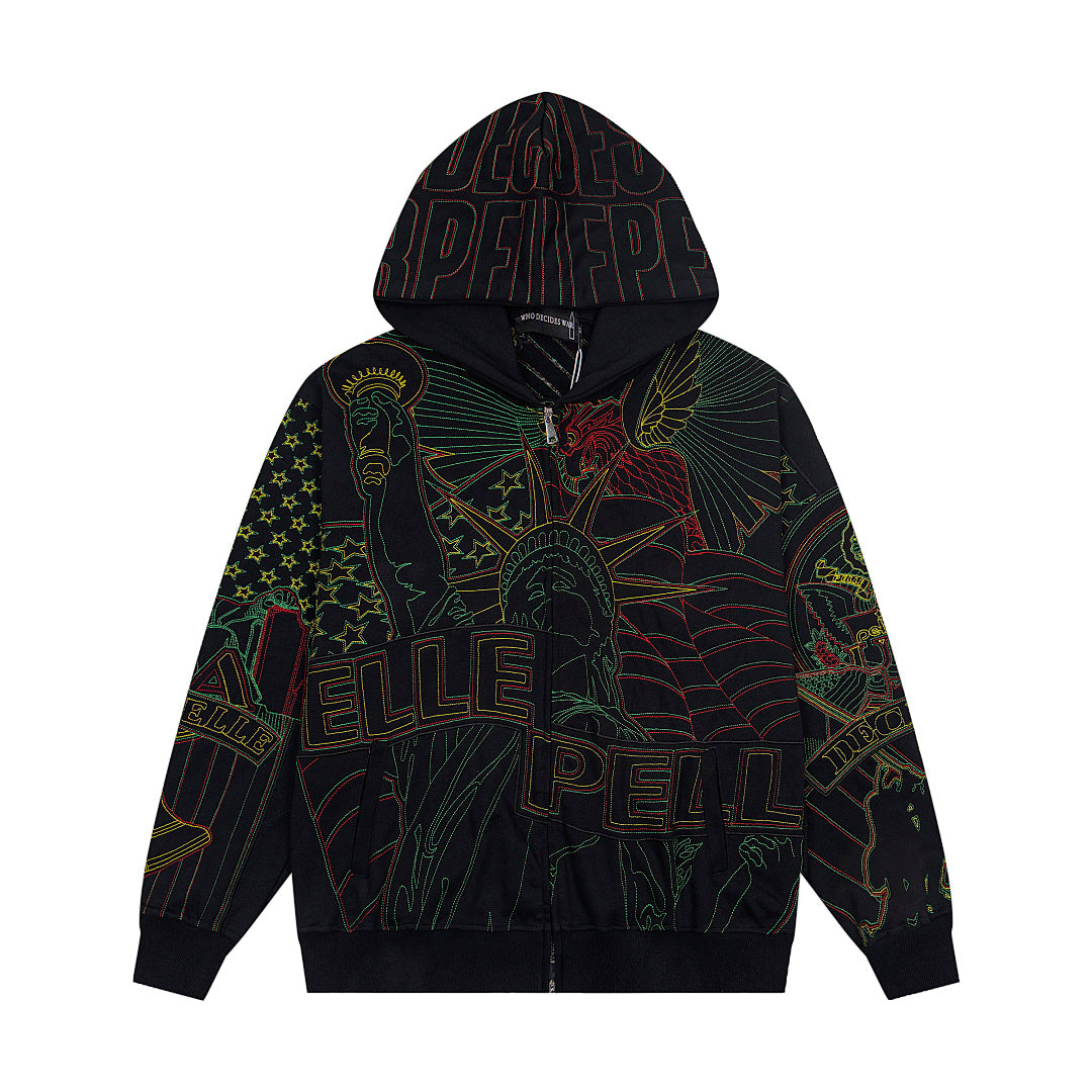 Vintage Black Dragon Tapestry Full‑Zip Hoodie