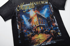 Black Vintage Night Castle Band‑Style Graphic T‑Shirt