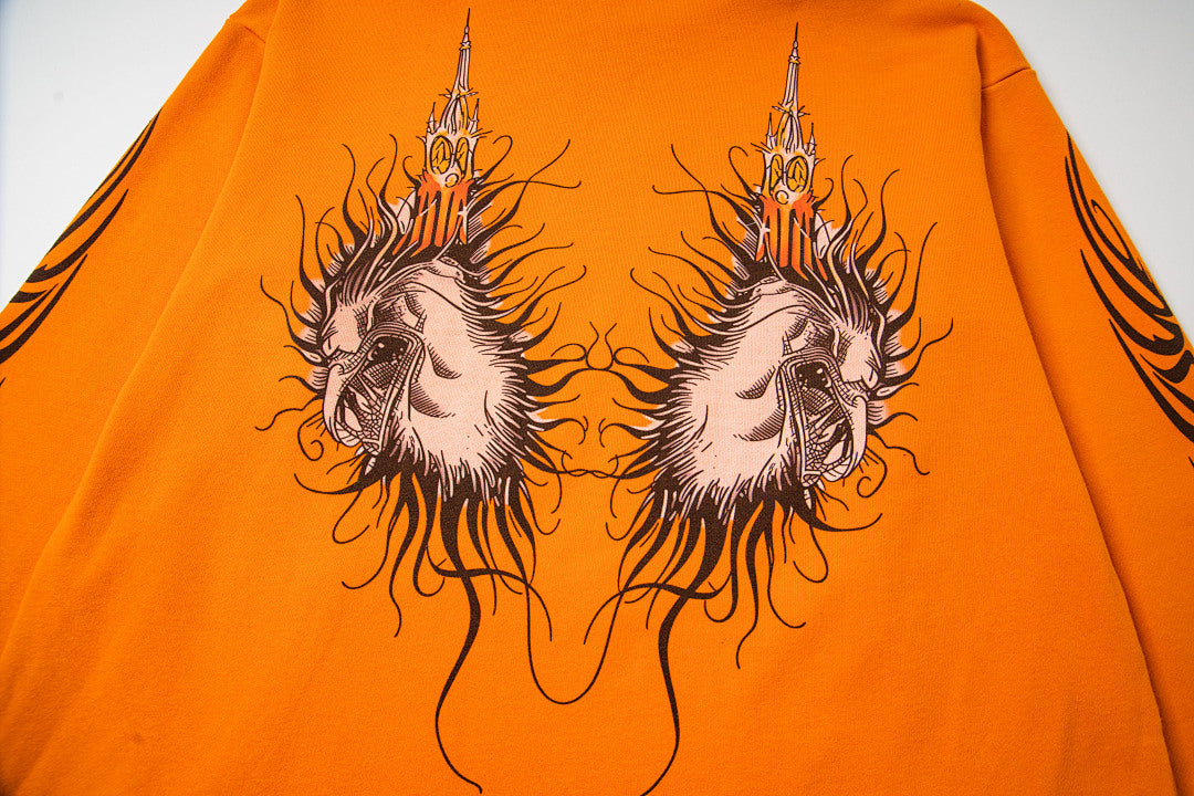Vintage Bright Orange Dark Angel Graphic Full‑Zip Hoodie