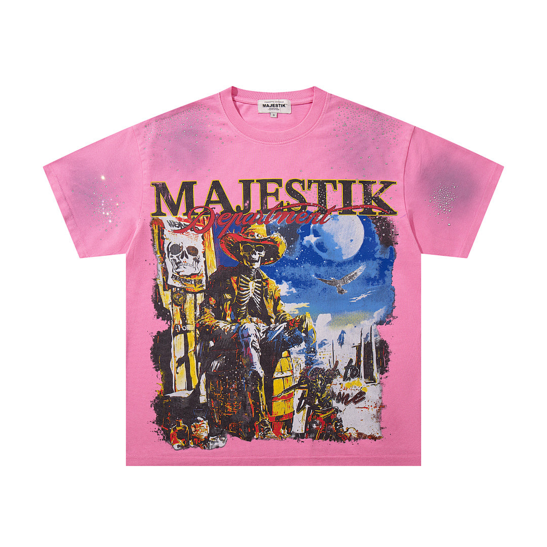 Pink Washed Majestik City Scene Vintage Graphic T‑Shirt