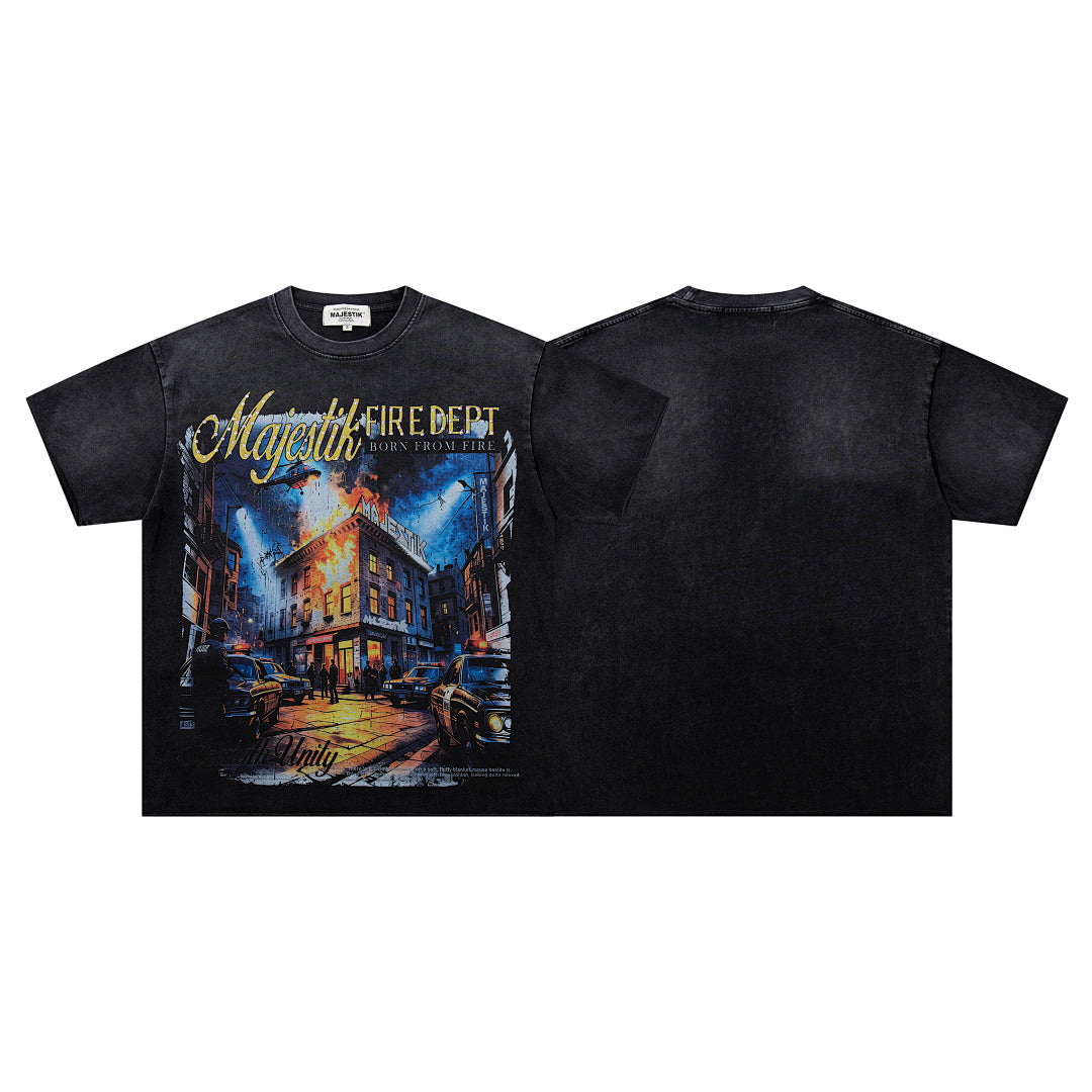 Black Vintage Night Castle Band‑Style Graphic T‑Shirt
