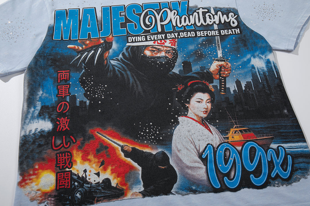 Light Blue Washed 199X Phantom Vintage Graphic T‑Shirt