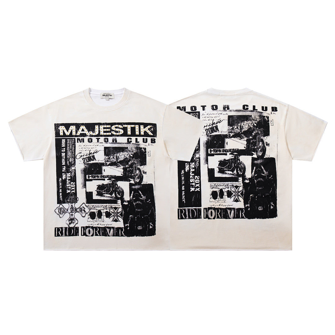 Off‑White Washed Vintage Black‑White Collage Band‑Style Graphic T‑Shirt