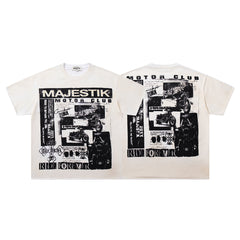 Off‑White Washed Vintage Black‑White Collage Band‑Style Graphic T‑Shirt