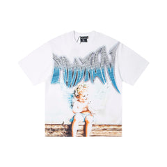 Vintage Angel Figure Graphic T‑Shirt White Oversized Streetwear Tee
