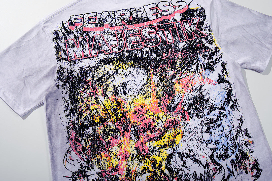 Off‑White Washed Vintage Graffiti Art Collage Double‑Sided Band‑Style T‑Shirt