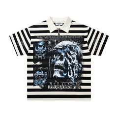Black White Stripe Vintage Portrait Graphic Polo Shirt