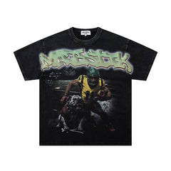 Black Washed Vintage Double‑Sided Portrait Band‑Style Graphic T‑Shirt