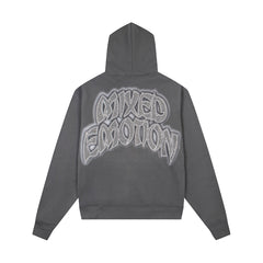 Vintage Rock Character Graphic Zip‑Up Hoodie Charcoal Grey Oversized Streetwear Sweatshirt