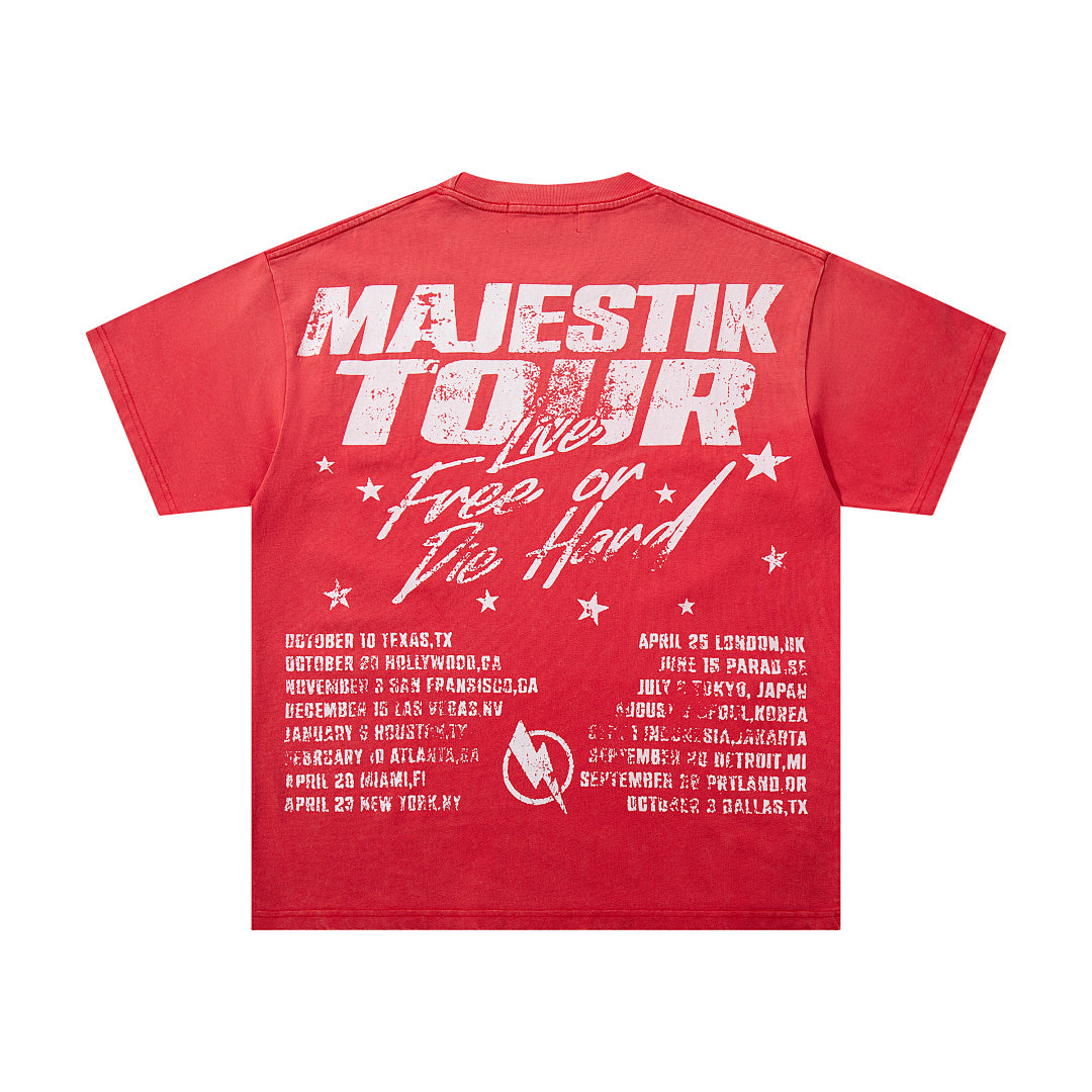 Red Washed Vintage Tour‑Theme Double‑Sided Band‑Style Graphic T‑Shirt