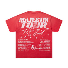 Red Washed Vintage Tour‑Theme Double‑Sided Band‑Style Graphic T‑Shirt