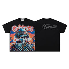 Black Vintage Tropical Skull Band‑Style Graphic T‑Shirt