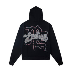 Black Vintage Rock Graphic Zip‑Up Oversized Hoodie Gothic Streetwear Sweatshirt