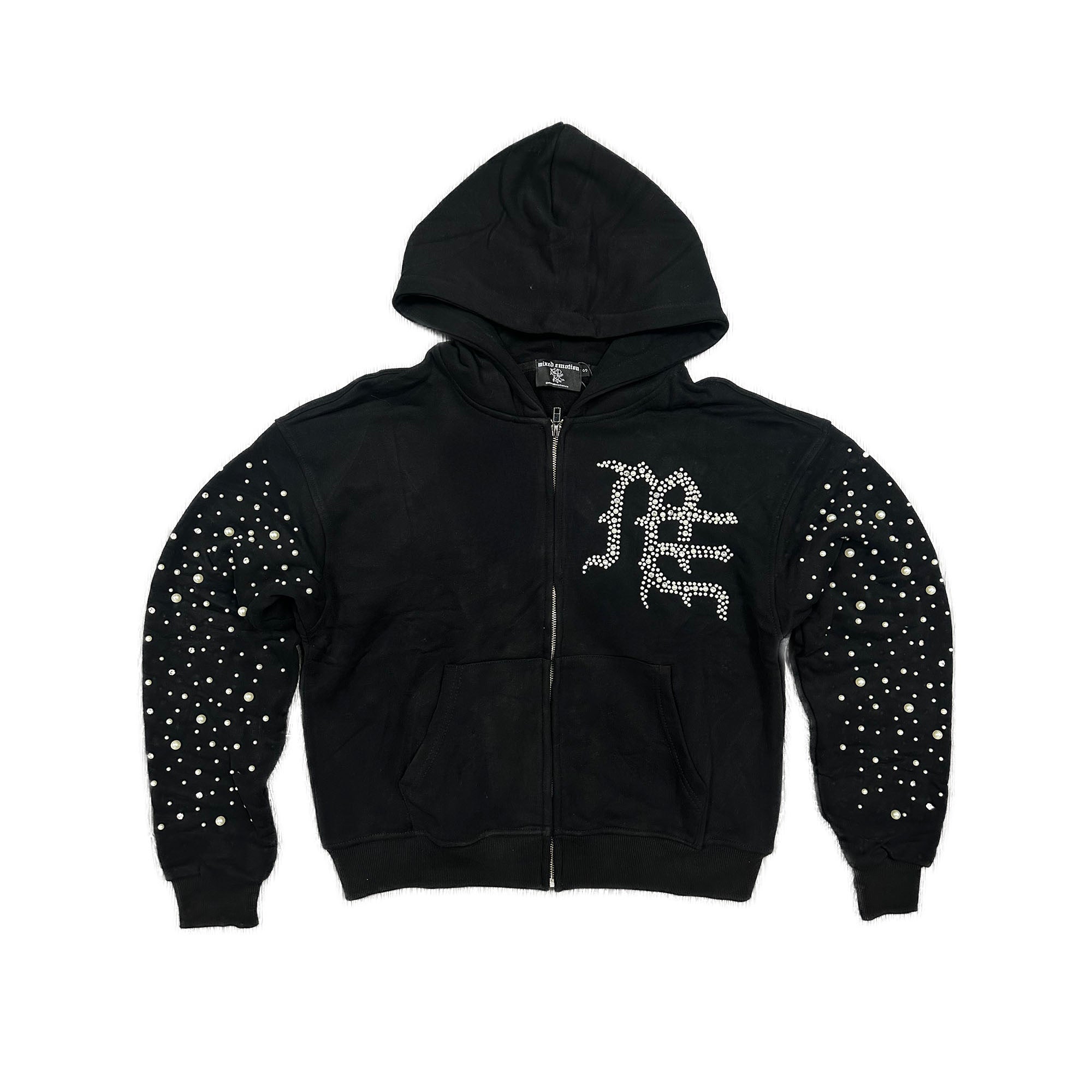Rhinestone Letter Full‑Zip Hoodie Streetwear Zip‑Up Hooded Jacket
