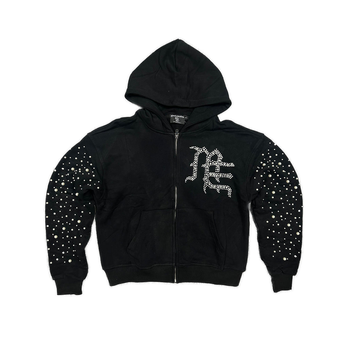 Rhinestone Letter Full‑Zip Hoodie Streetwear Zip‑Up Hooded Jacket