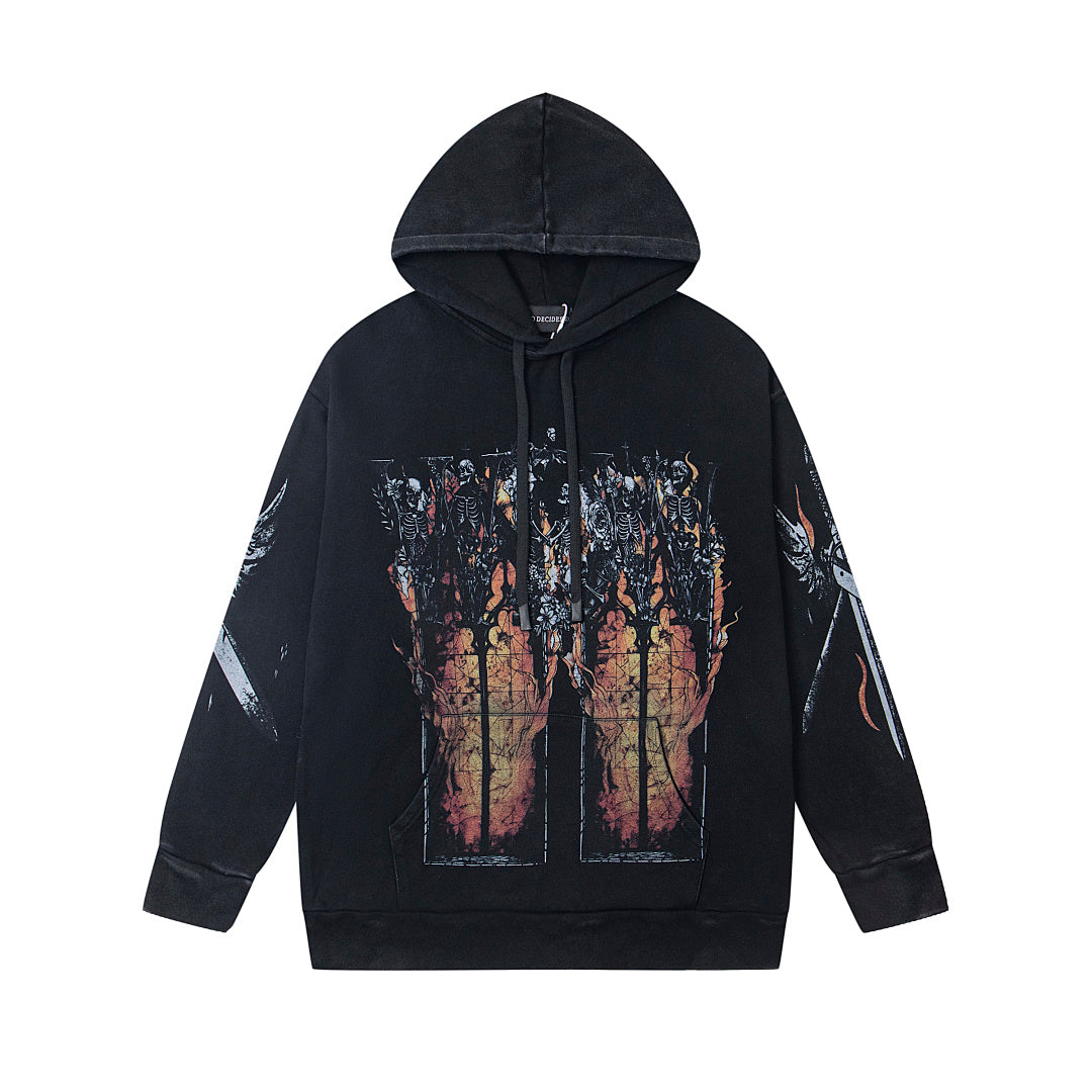 Vintage Black Church Stained‑Glass Print Full‑Zip Hoodie