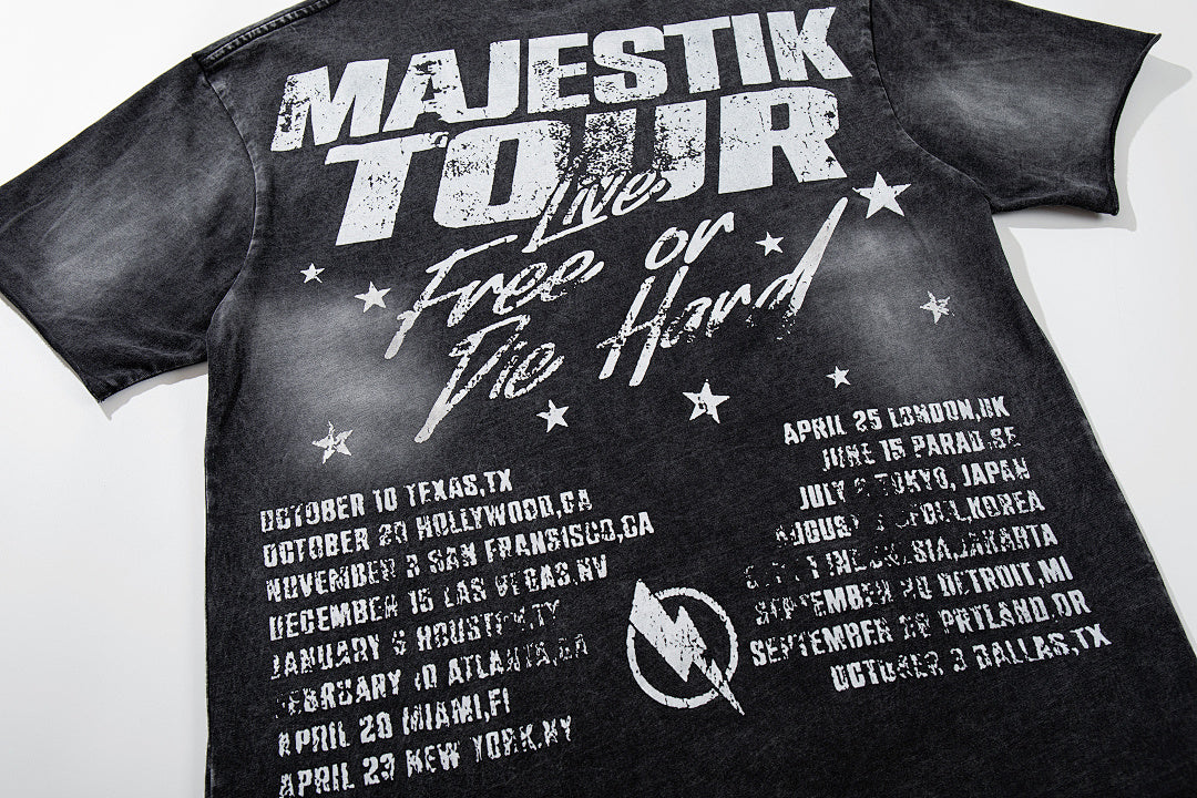 Black Washed Vintage Band Tour Double‑Sided Graphic Band‑Style T‑Shirt