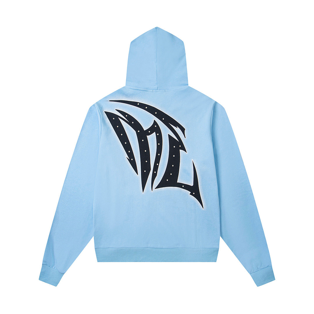 Retro Dark Print Zip‑Up Hooded Jacket Hip‑Hop Urban Street Outerwear