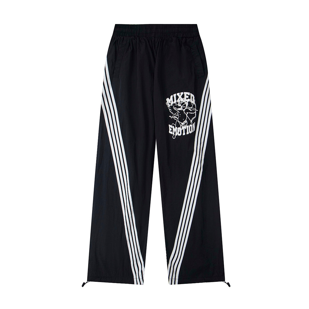 Black Red Gothic Graphic Wide‑Leg Sweat Pants Urban Streetwear Trousers
