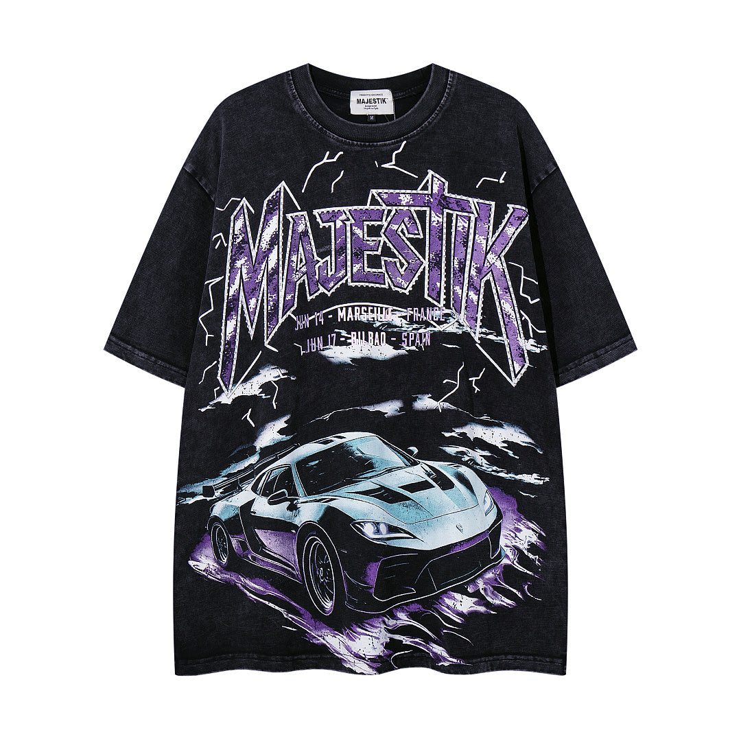 Vintage Black Metal Concert Car Double‑Sided Graphic T‑Shirt