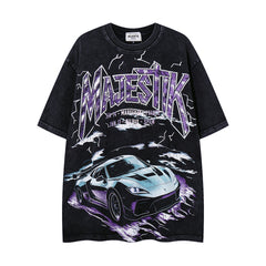 Vintage Black Metal Concert Car Double‑Sided Graphic T‑Shirt