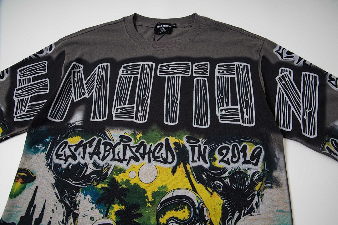 Dark Scenery Graphic Long Sleeve T‑Shirt Retro Streetwear Top