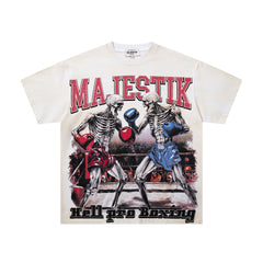 Off‑White Washed Vintage Boxing Fighter Double‑Sided Graphic Band‑Style T‑Shirt