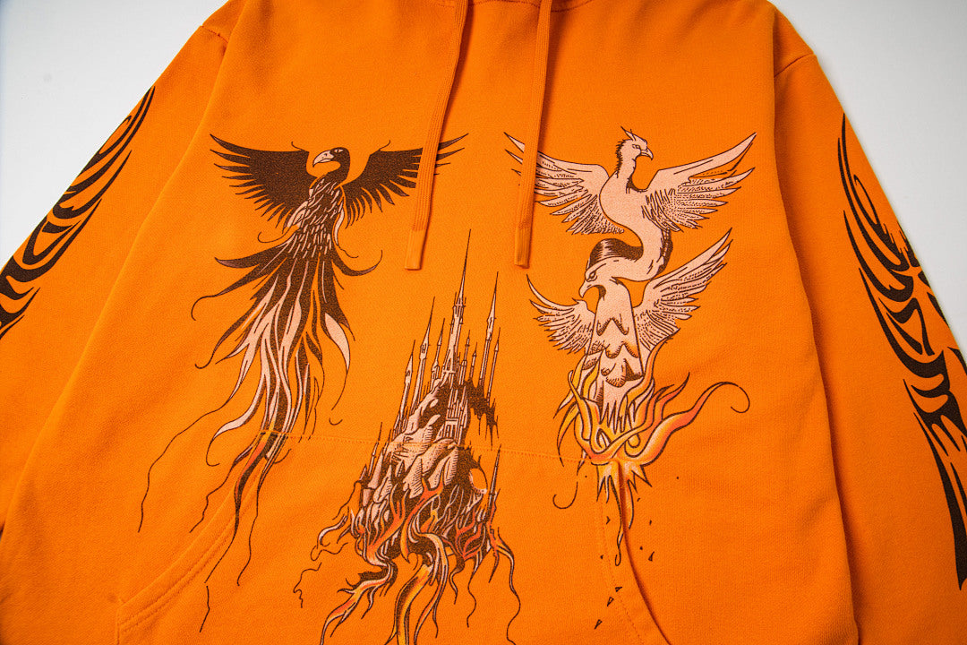 Vintage Bright Orange Dark Angel Graphic Full‑Zip Hoodie