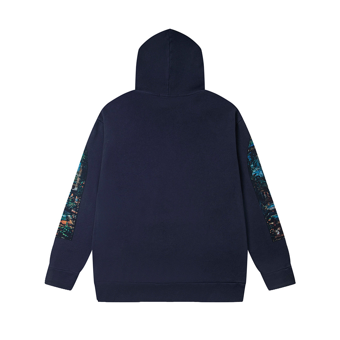 Vintage Navy Blue Church Stained‑Glass Full‑Zip Hoodie