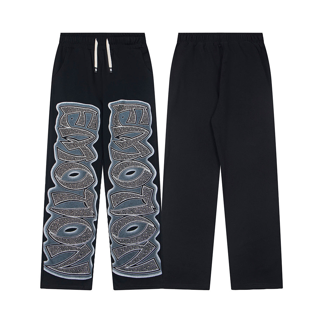 Black Gothic Graphic Wide Leg Casual Pants Urban Streetwear Trousers