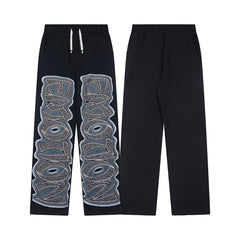 Black Gothic Graphic Wide Leg Casual Pants Urban Streetwear Trousers