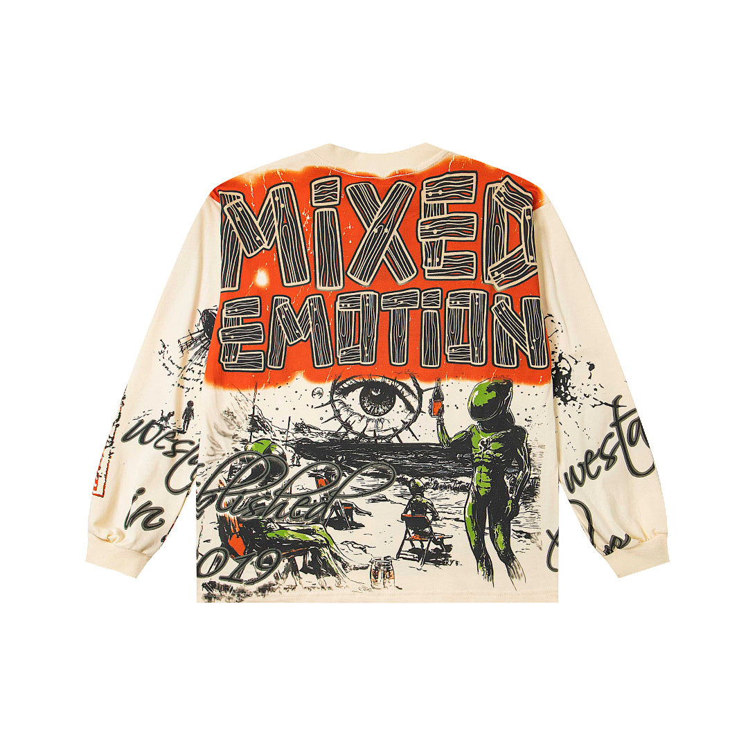Retro Art Graffiti Long Sleeve T‑Shirt Urban Underground Streetwear