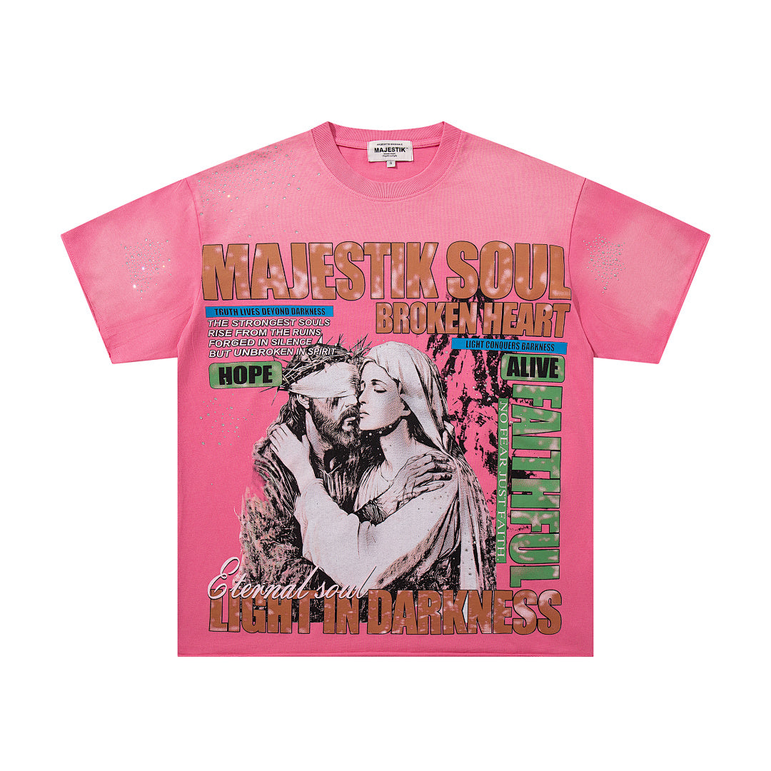Pink Washed Vintage Portrait Band‑Style Graphic T‑Shirt