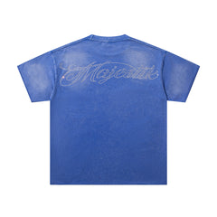 Blue Washed Vintage Skeleton City Tour Graphic Band‑Style T‑Shirt