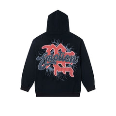 Black Gothic Angel Red Graphic Pullover Oversized Hoodie Urban Streetwear Sweatshirt