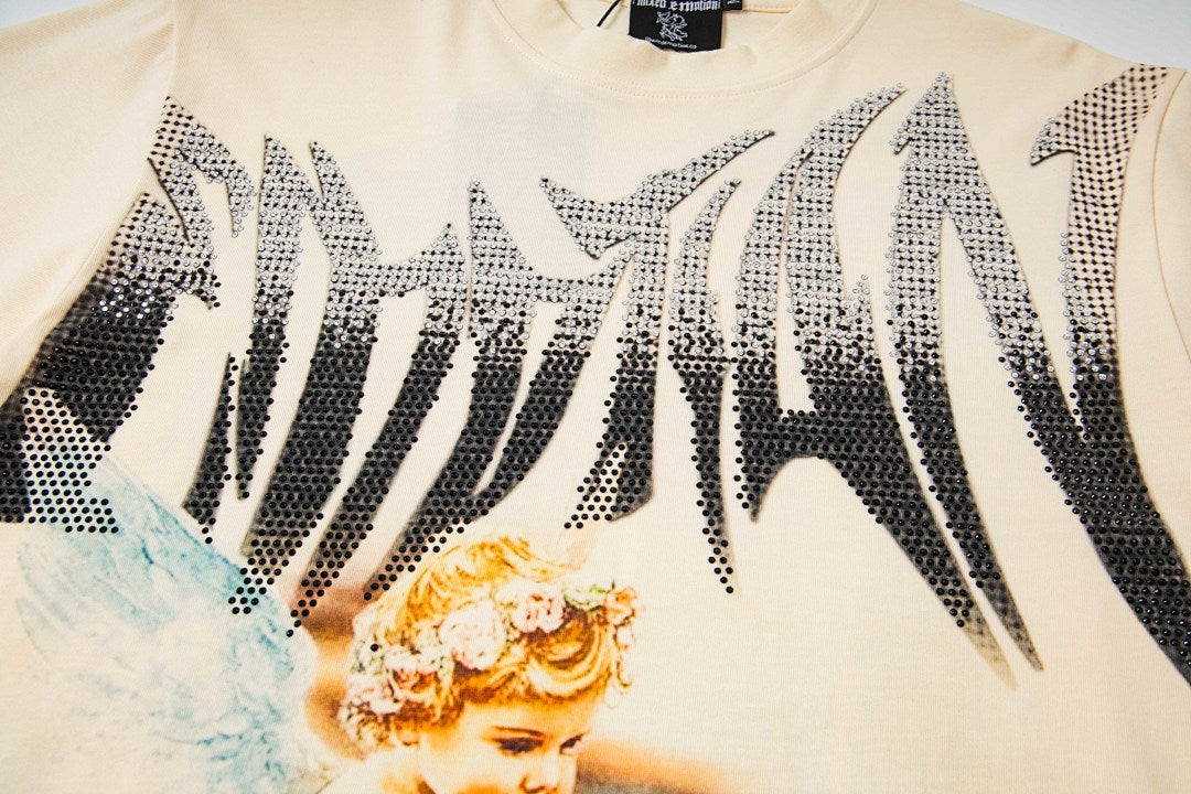 Washed Cream Vintage Sailboat Graphic Oversized Crew Neck Street T‑Shirt