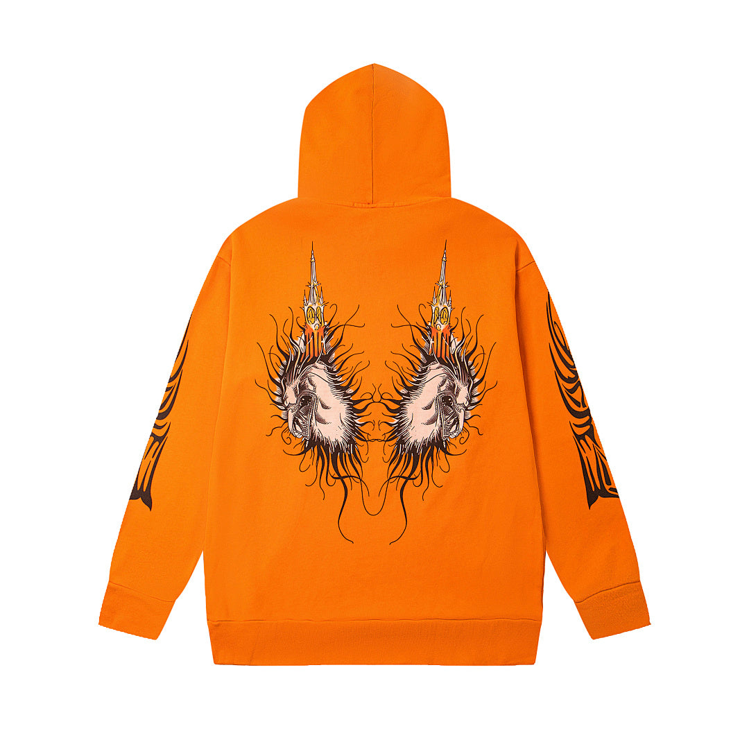Vintage Bright Orange Dark Angel Graphic Full‑Zip Hoodie