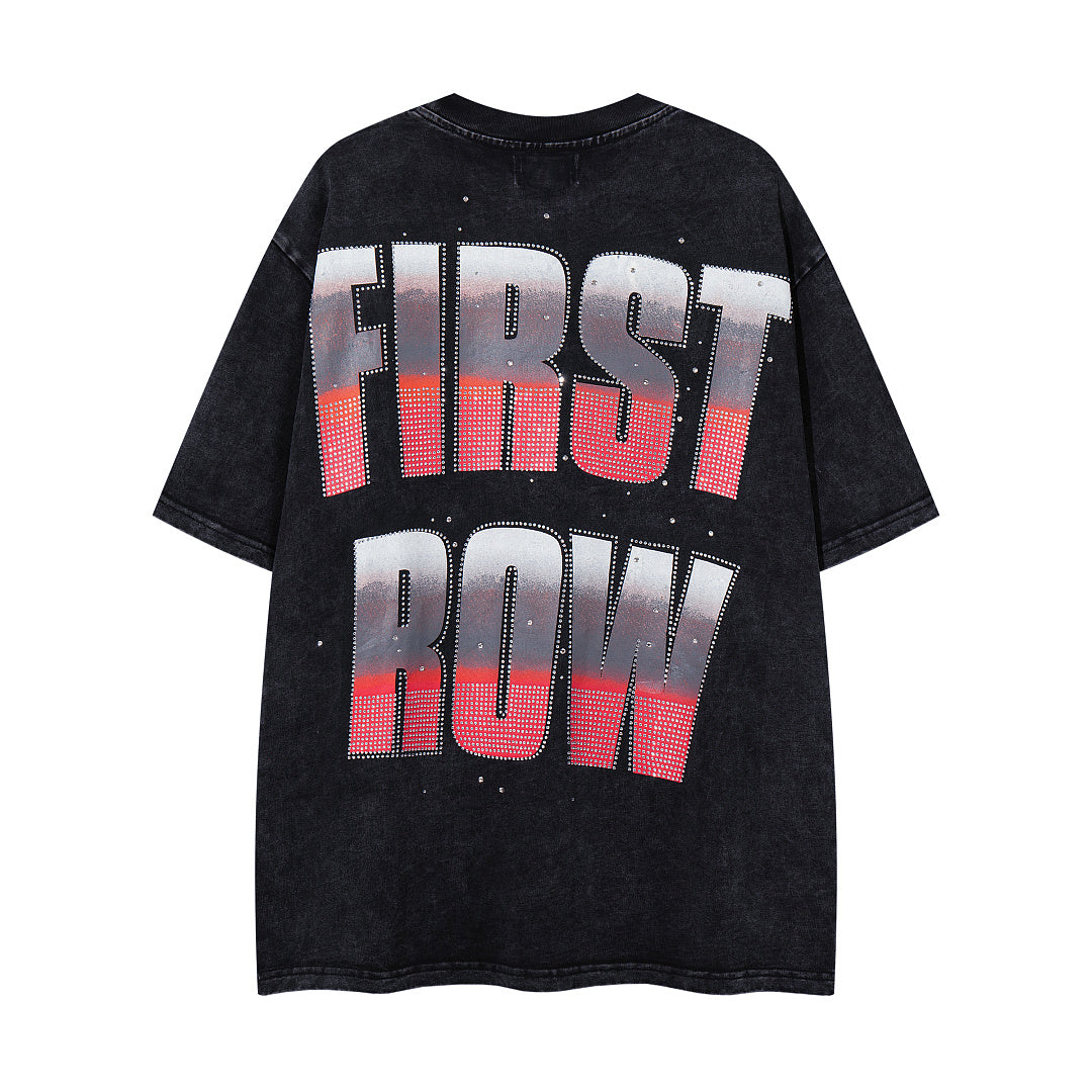 Vintage Black FIRST ROW Skull Racer Graphic T‑Shirt