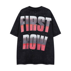 Vintage Black FIRST ROW Skull Racer Graphic T‑Shirt
