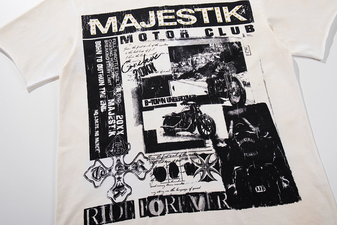 Off‑White Washed Vintage Black‑White Collage Band‑Style Graphic T‑Shirt