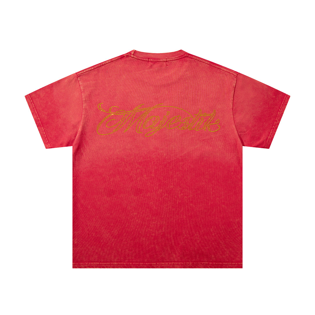 Red Washed Monster Portrait Vintage Graphic T‑Shirt