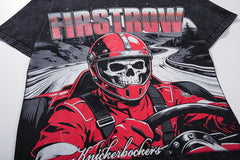 Vintage Black FIRST ROW Skull Racer Graphic T‑Shirt