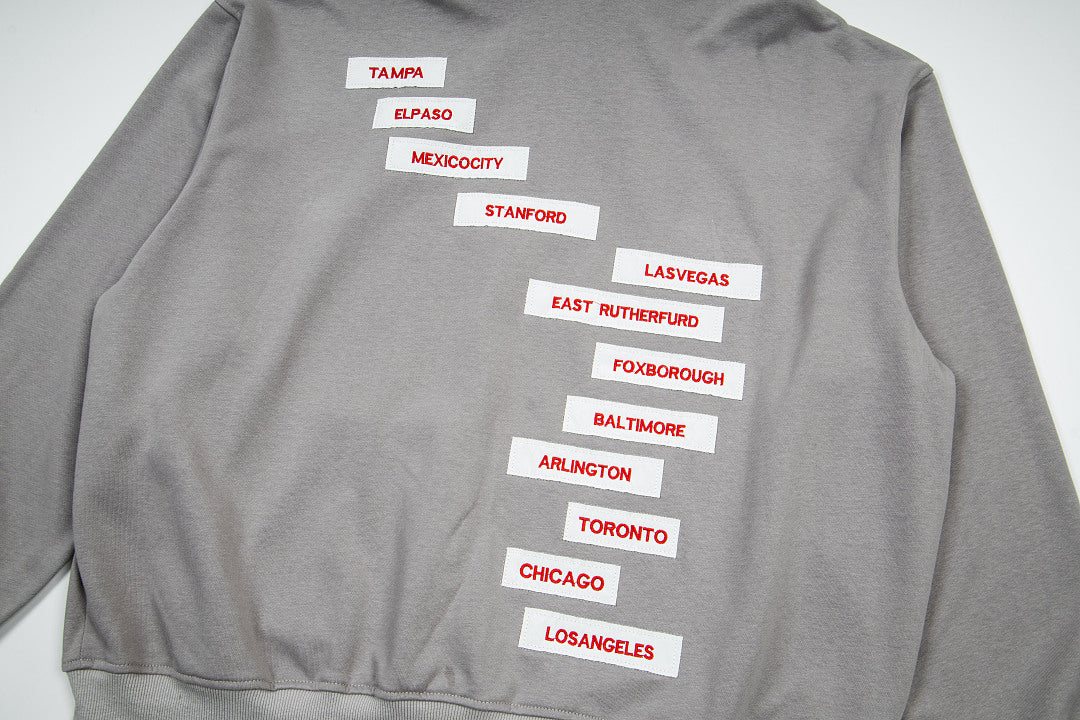Vintage Light Grey Diagonal Stacked Letter Print Full‑Zip Hoodie