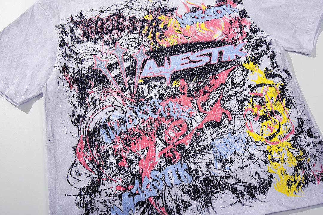 Off‑White Washed Vintage Graffiti Art Collage Double‑Sided Band‑Style T‑Shirt