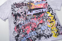 Off‑White Washed Vintage Graffiti Art Collage Double‑Sided Band‑Style T‑Shirt