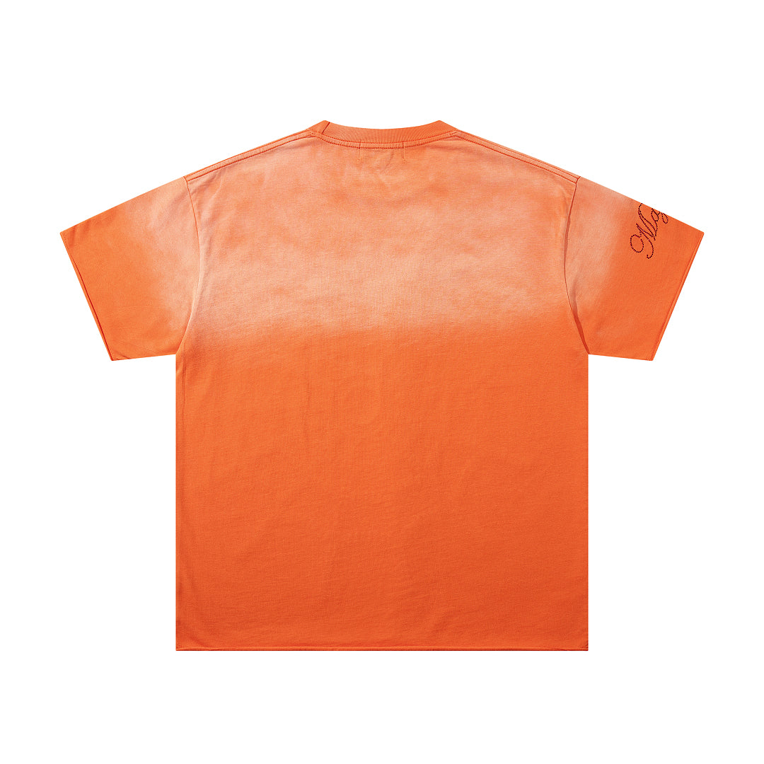 Orange Washed Mandala Embossed Vintage Graphic T‑Shirt