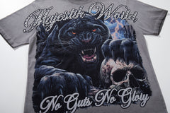Washed Grey Black Panther Vintage Graphic T‑Shirt